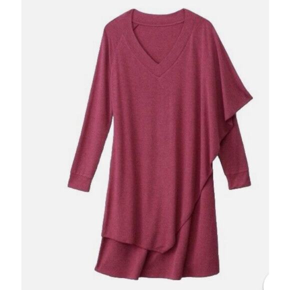 Soft Surroundings Womens Marla Dress PXS Ruby Heather Layered Lagenlook V Neck - Picture 2 of 12